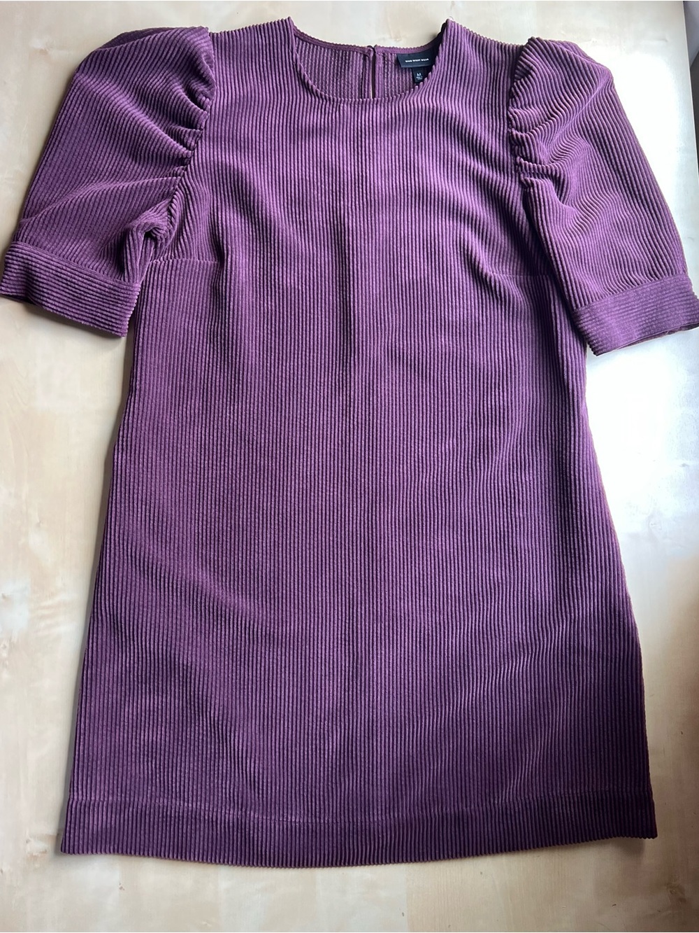 Who What Wear Corduroy Puff-Sleeve Mini Shift Dress in Plum/Wine/Burgundy